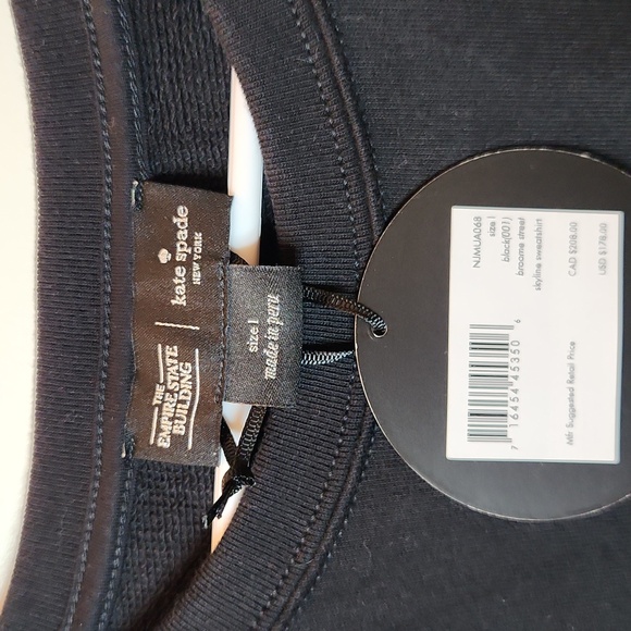 NWT Kate Spade Empire State Building Black Sweatshirt Size L, Pristine - Picture 4 of 12